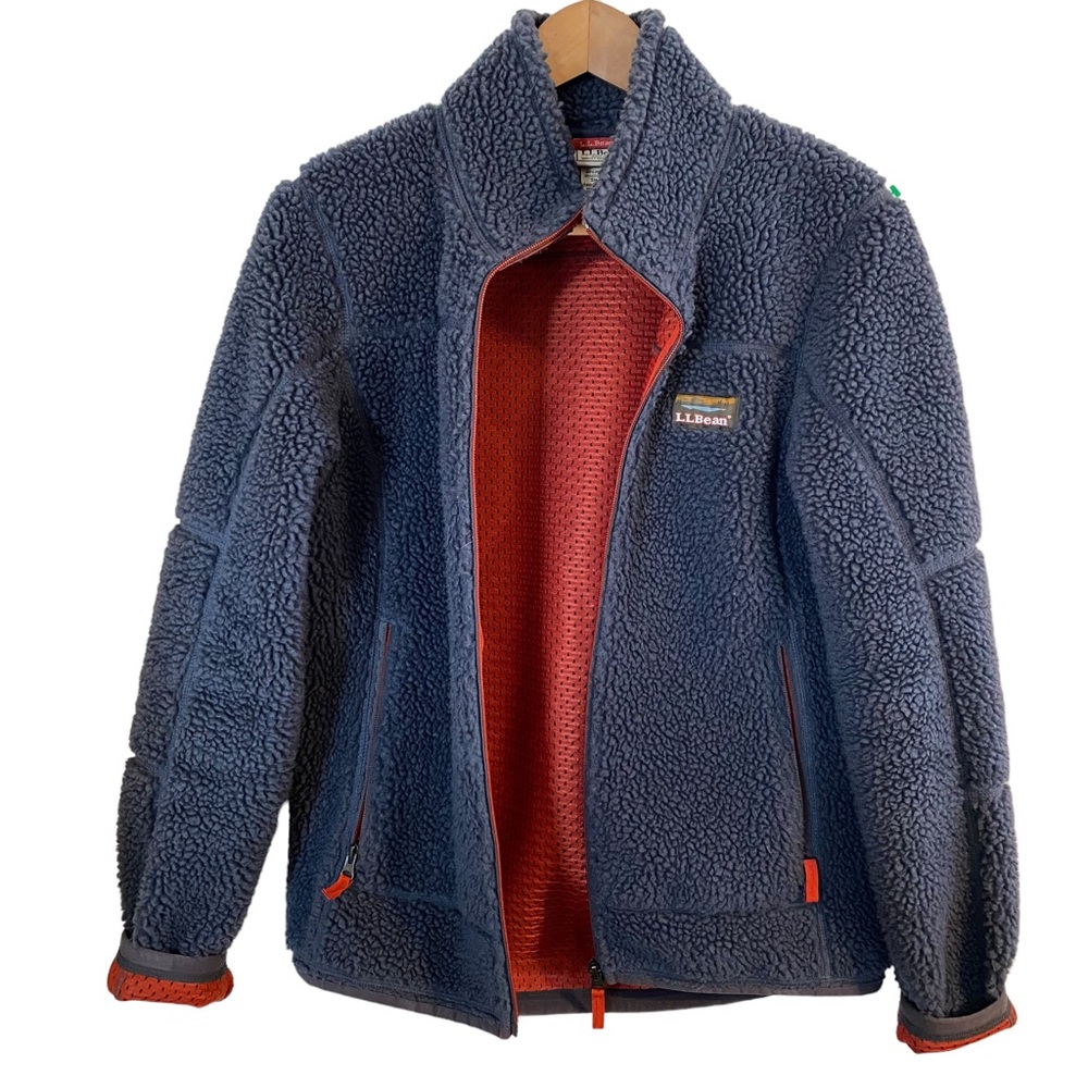 L.L. Bean Mountain Pile Jacket Women Small Sherpa Fleece Jacket Blue Orange